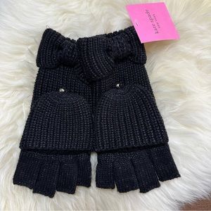 NEW Kate Spade New York Metallic Bow Pop-top Gloves Black Shimmer